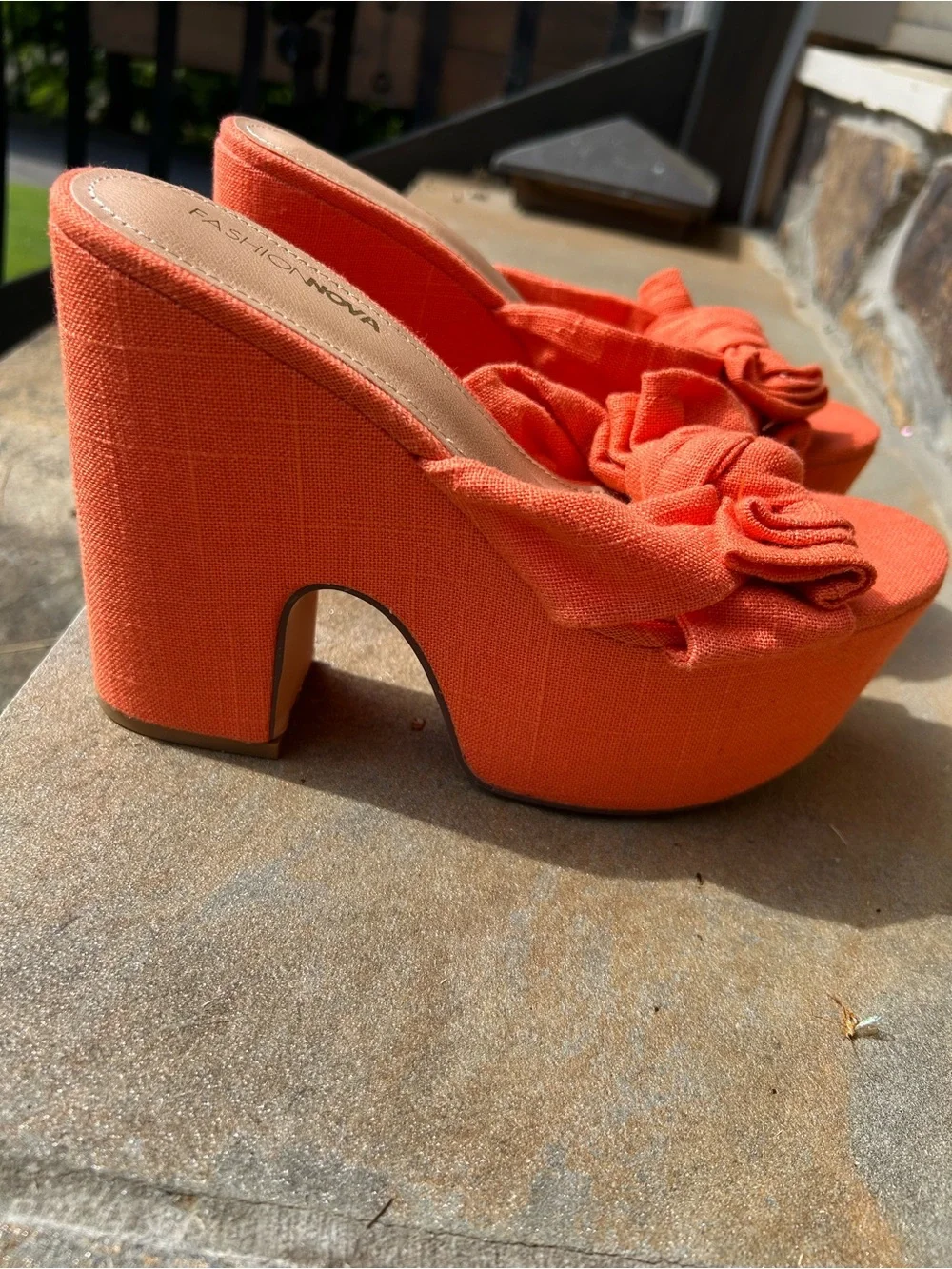 Fashion Nova Orange Knotted Platform Mules - Picture 3 of 7